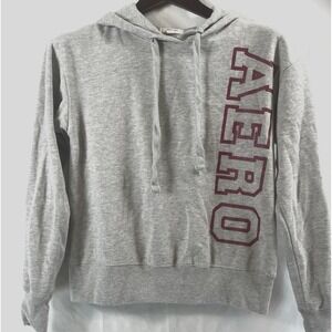 Aeropostale AERO Women's Hoodie Gray Fuchsia Logo Pullover Sweatshirt Size S EUC